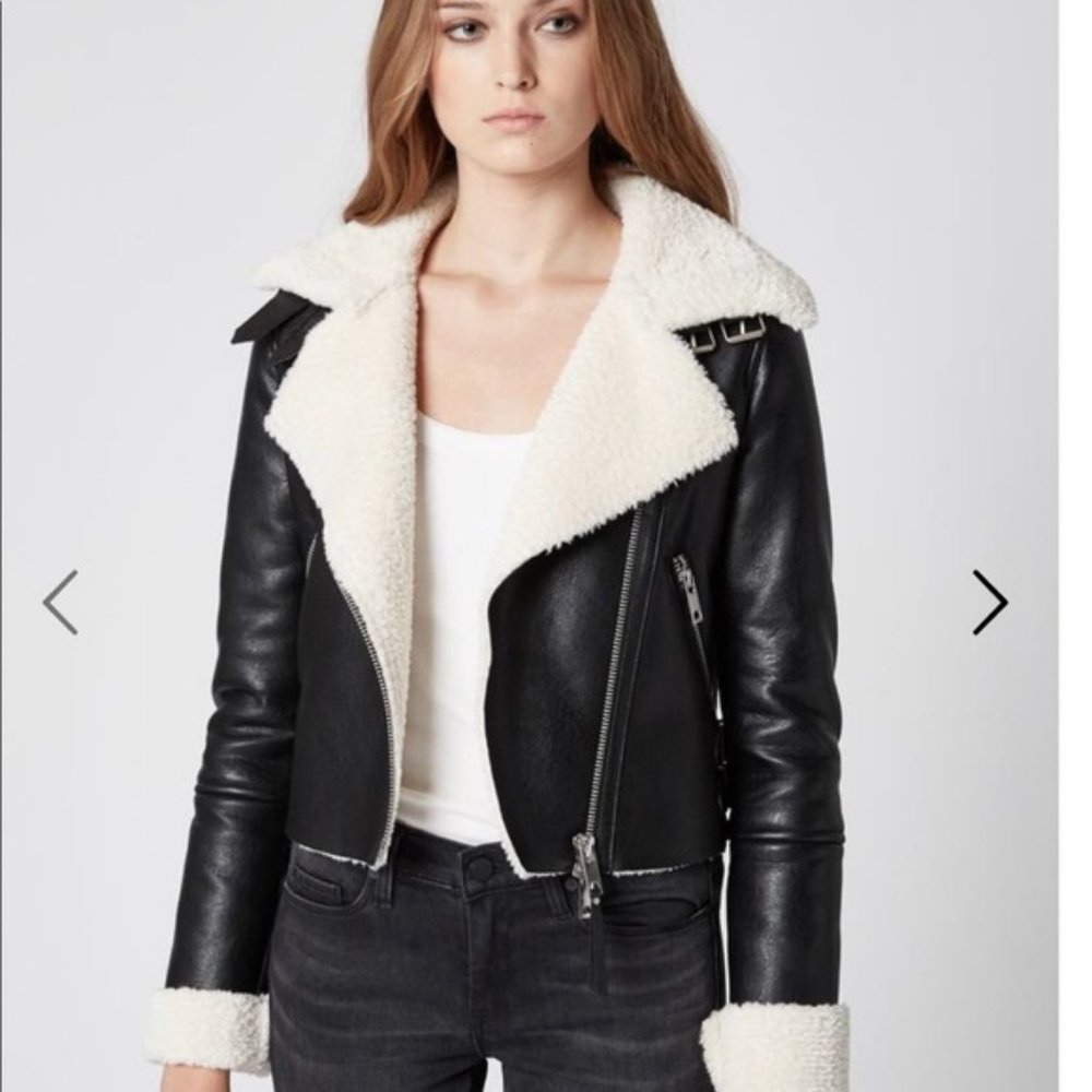 Blank NYC faux fur vegan leather moto jacket